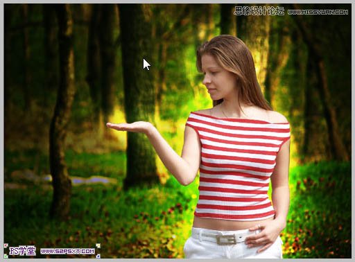 Photoshop合成在和蝴蝶交流的美女仙子