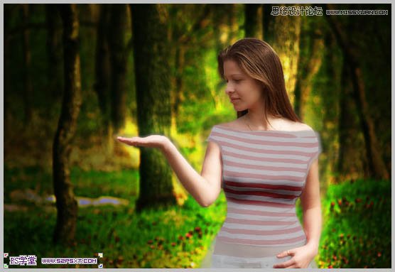 Photoshop合成在和蝴蝶交流的美女仙子