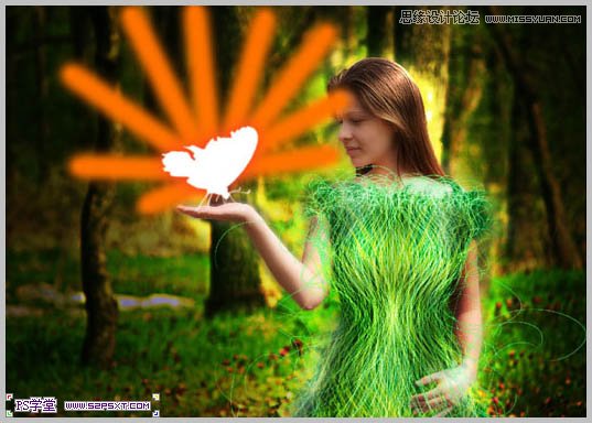 Photoshop合成在和蝴蝶交流的美女仙子