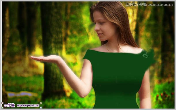 Photoshop合成在和蝴蝶交流的美女仙子