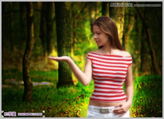 Photoshop合成在和蝴蝶交流的美女仙子