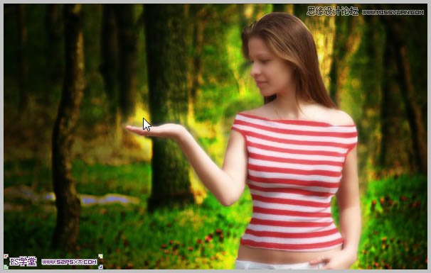 Photoshop合成在和蝴蝶交流的美女仙子