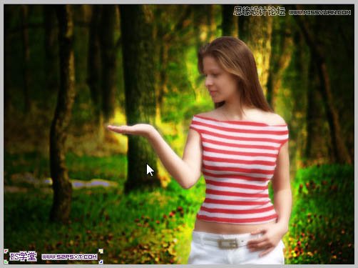 Photoshop合成在和蝴蝶交流的美女仙子