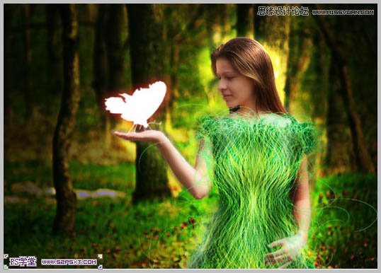 Photoshop合成在和蝴蝶交流的美女仙子