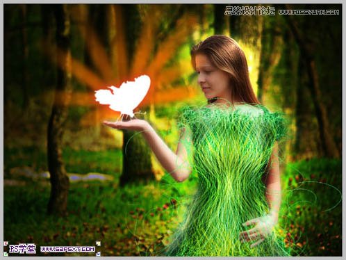 Photoshop合成在和蝴蝶交流的美女仙子