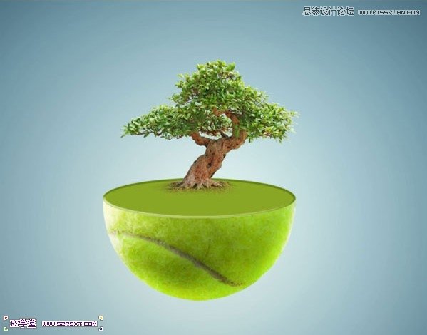 Photoshop合成在悬浮在空中的绿色大树