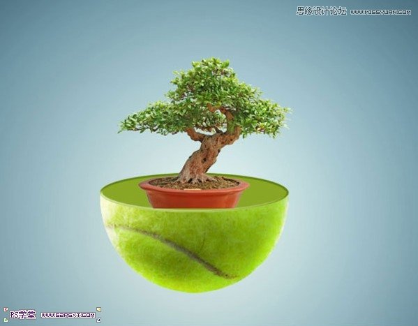 Photoshop合成在悬浮在空中的绿色大树