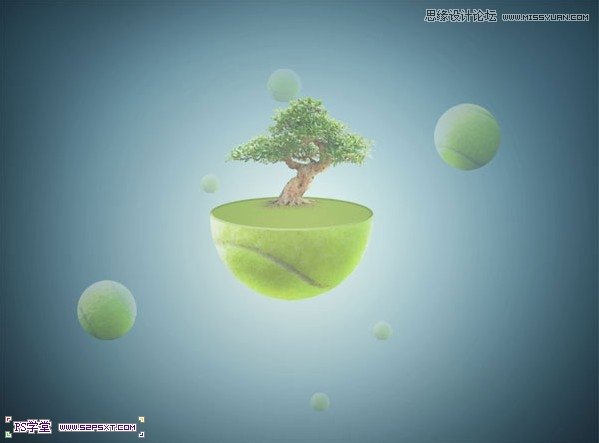 Photoshop合成在悬浮在空中的绿色大树