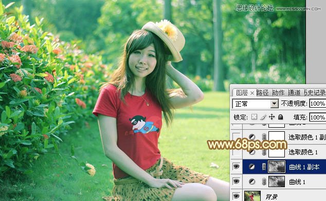 Photoshop调出公园女孩复古的淡黄效果