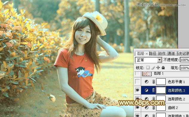 Photoshop调出公园女孩复古的淡黄效果