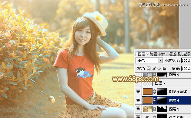 Photoshop调出公园女孩复古的淡黄效果