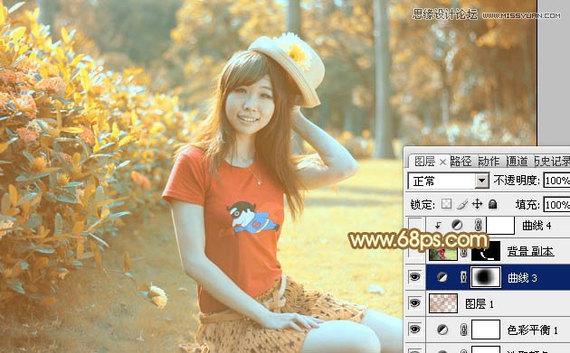 Photoshop调出公园女孩复古的淡黄效果