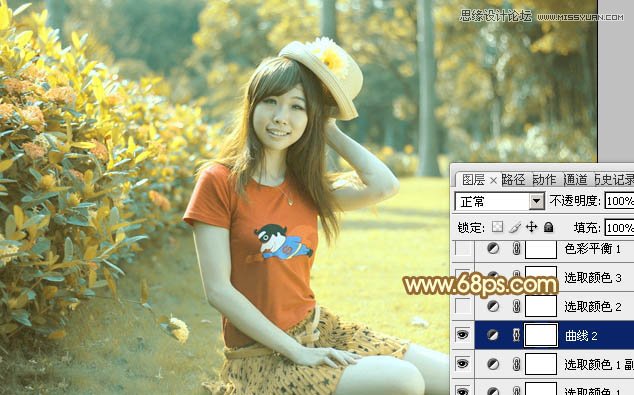 Photoshop调出公园女孩复古的淡黄效果