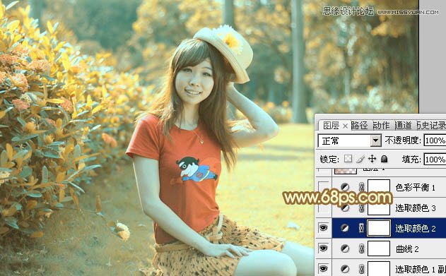 Photoshop调出公园女孩复古的淡黄效果