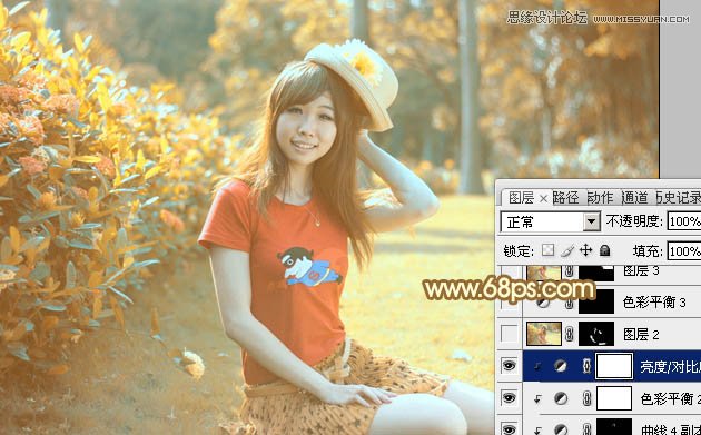 Photoshop调出公园女孩复古的淡黄效果