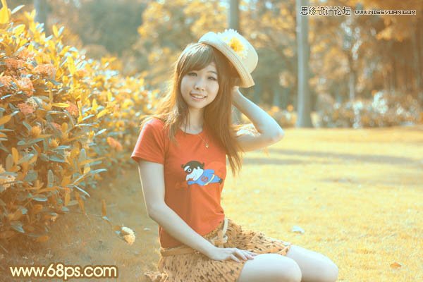 Photoshop调出公园女孩复古的淡黄效果