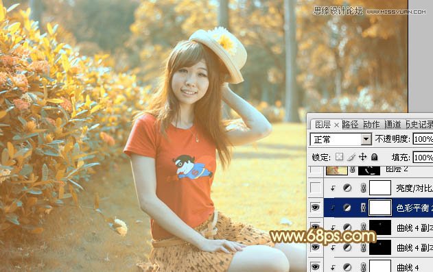 Photoshop调出公园女孩复古的淡黄效果