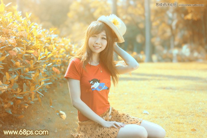 Photoshop调出公园女孩复古的淡黄效果