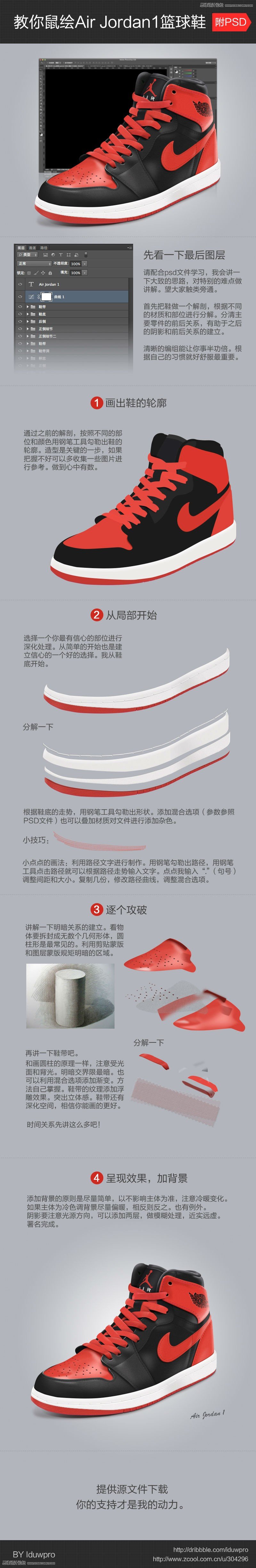 Photoshop拆解耐克运动鞋绘画过程