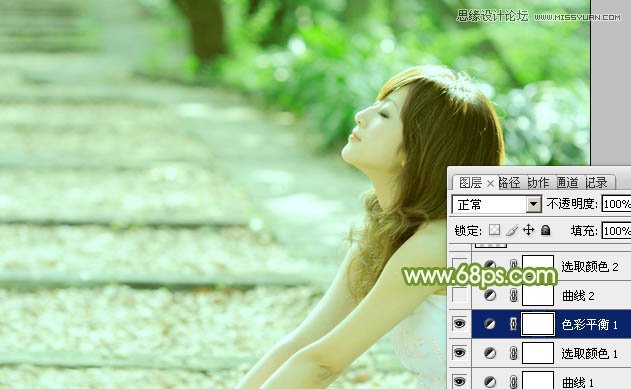 Photoshop调出外景美女照片唯美青色调