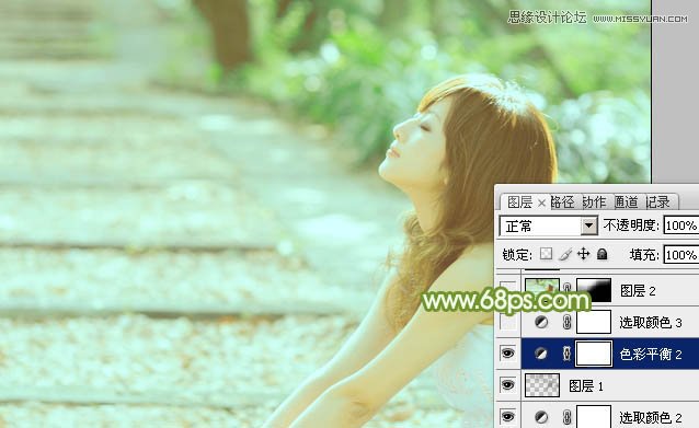 Photoshop调出外景美女照片唯美青色调