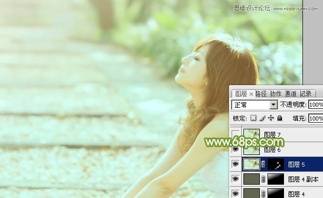 Photoshop调出外景美女照片唯美青色调