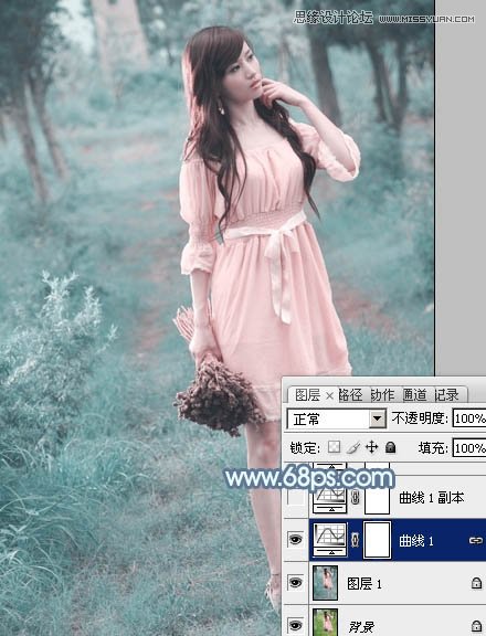 Photoshop调出公园女孩唯美青色效果
