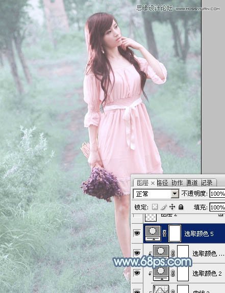 Photoshop调出公园女孩唯美青色效果