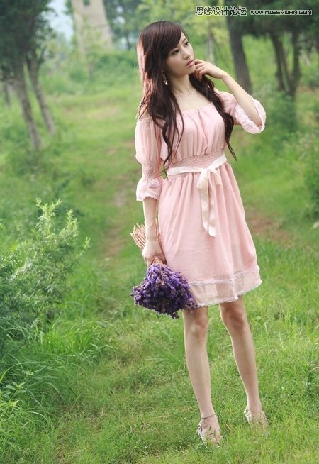 Photoshop调出公园女孩唯美青色效果