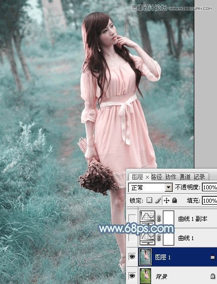 Photoshop调出公园女孩唯美青色效果