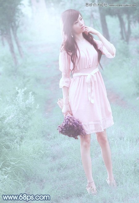 Photoshop调出公园女孩唯美青色效果