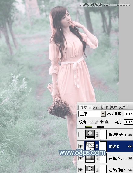Photoshop调出公园女孩唯美青色效果