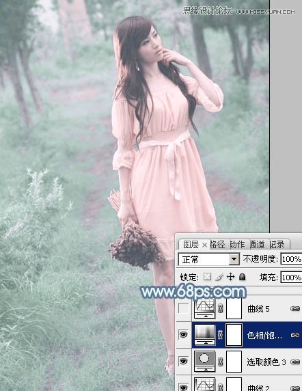 Photoshop调出公园女孩唯美青色效果