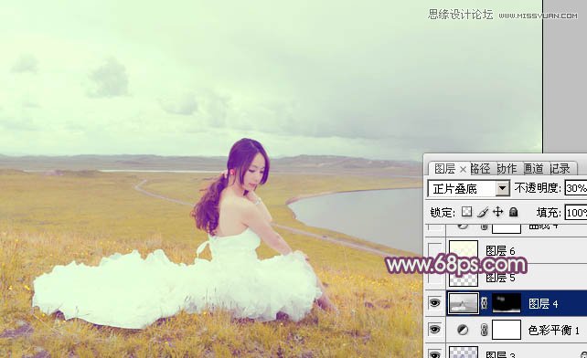 Photoshop调出外景婚片紫色唯美效果图