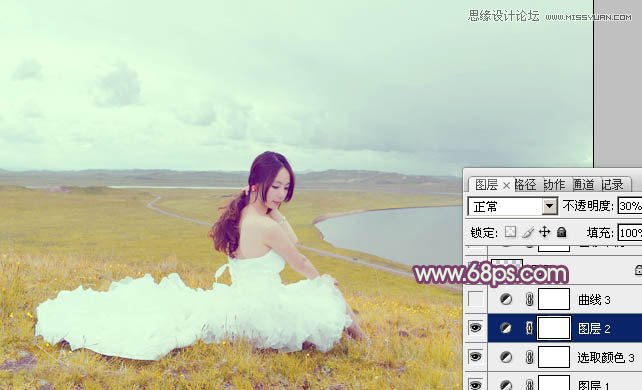 Photoshop调出外景婚片紫色唯美效果图