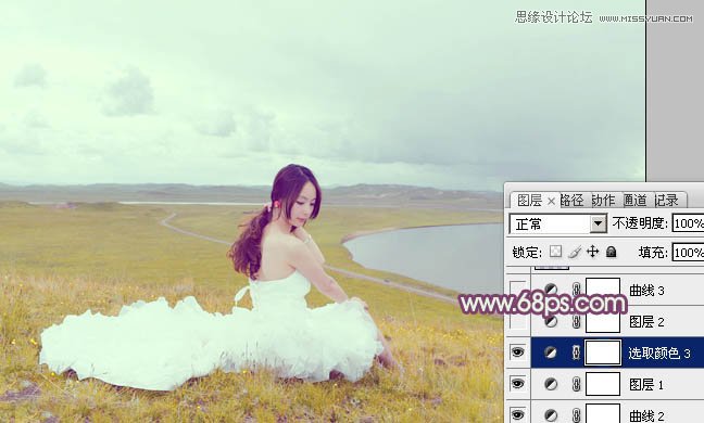 Photoshop调出外景婚片紫色唯美效果图