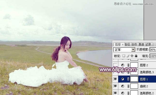 Photoshop调出外景婚片紫色唯美效果图