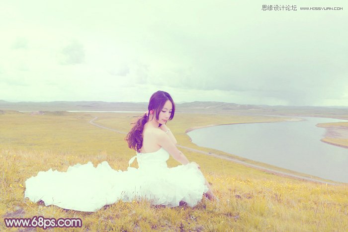 Photoshop调出外景婚片紫色唯美效果图