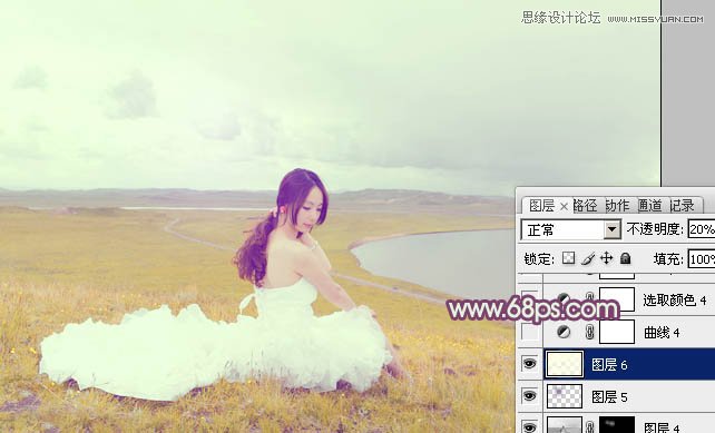 Photoshop调出外景婚片紫色唯美效果图