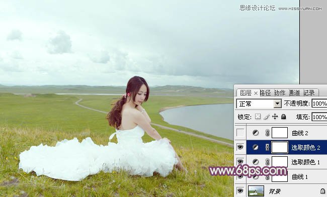 Photoshop调出外景婚片紫色唯美效果图
