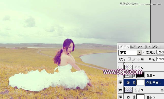 Photoshop调出外景婚片紫色唯美效果图