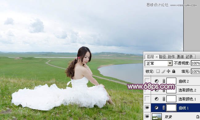 Photoshop调出外景婚片紫色唯美效果图
