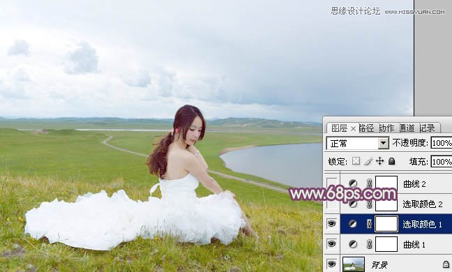 Photoshop调出外景婚片紫色唯美效果图