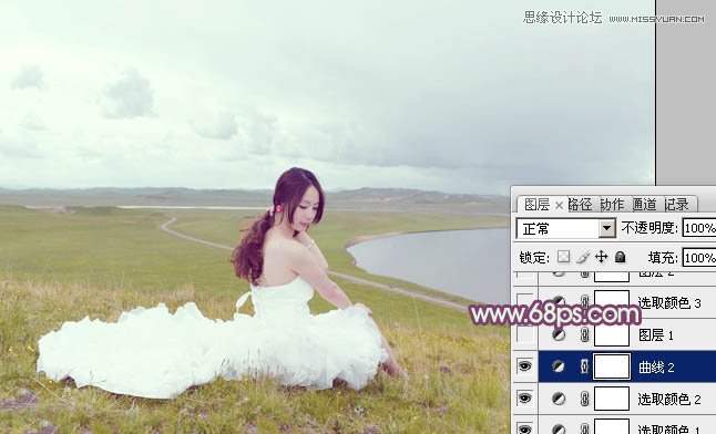 Photoshop调出外景婚片紫色唯美效果图