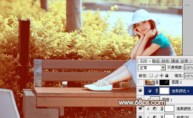 Photoshop调出公园美女温馨暖色调效果