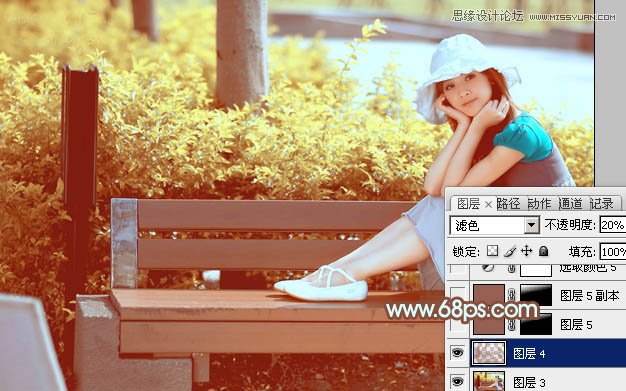 Photoshop调出公园美女温馨暖色调效果