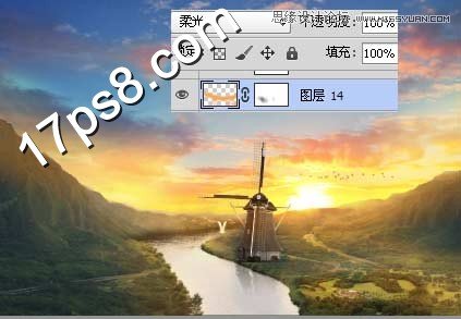 Photoshop合成山谷美丽的风车美景
