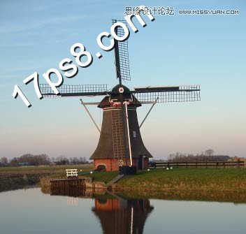 Photoshop合成山谷美丽的风车美景