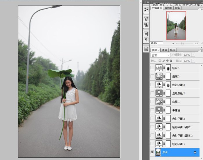 Photoshop调出荷叶美女清新色调