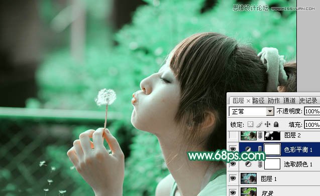 Photoshop使用通道替换调出美女青色效果